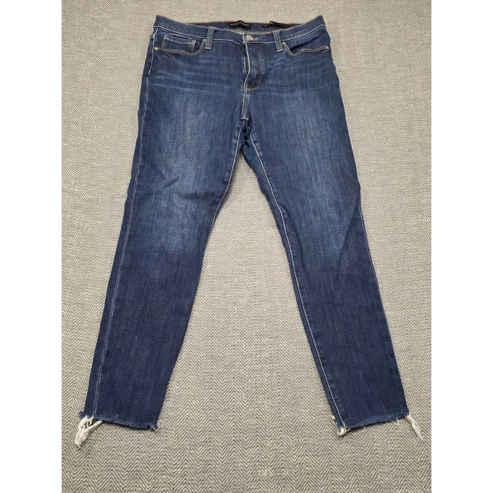 Banana Republic Mid Rise Skinny Jeans Dark Wash Raw Hem 29 Petite Washwell